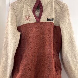 L.L. Bean Women's Two-Tone Fleece Pullover- Pink and Cream